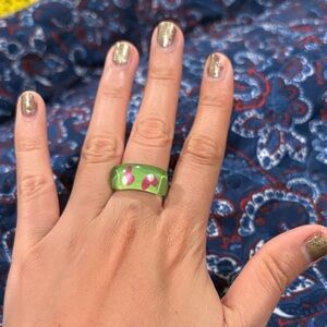 Green and Pink Floral Ring